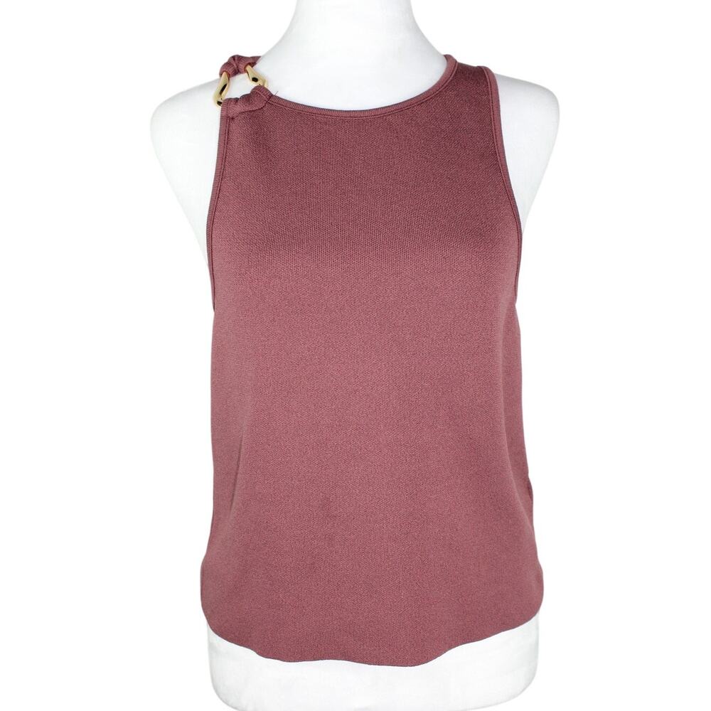 By Anthropologie Mauve Tank Top Gold Metallic Accent Minimalist Classy Medium
